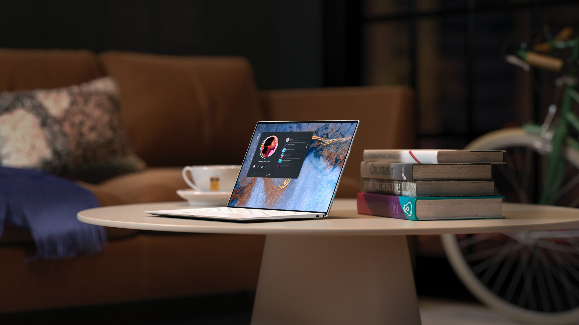 Laptop on coffee table