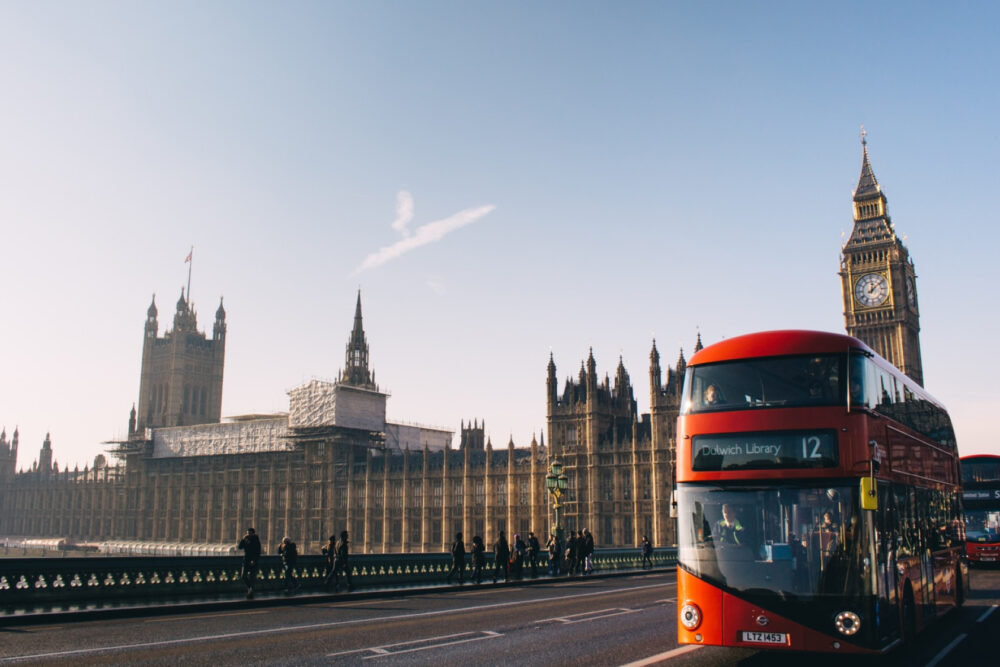 London bus near Westminster